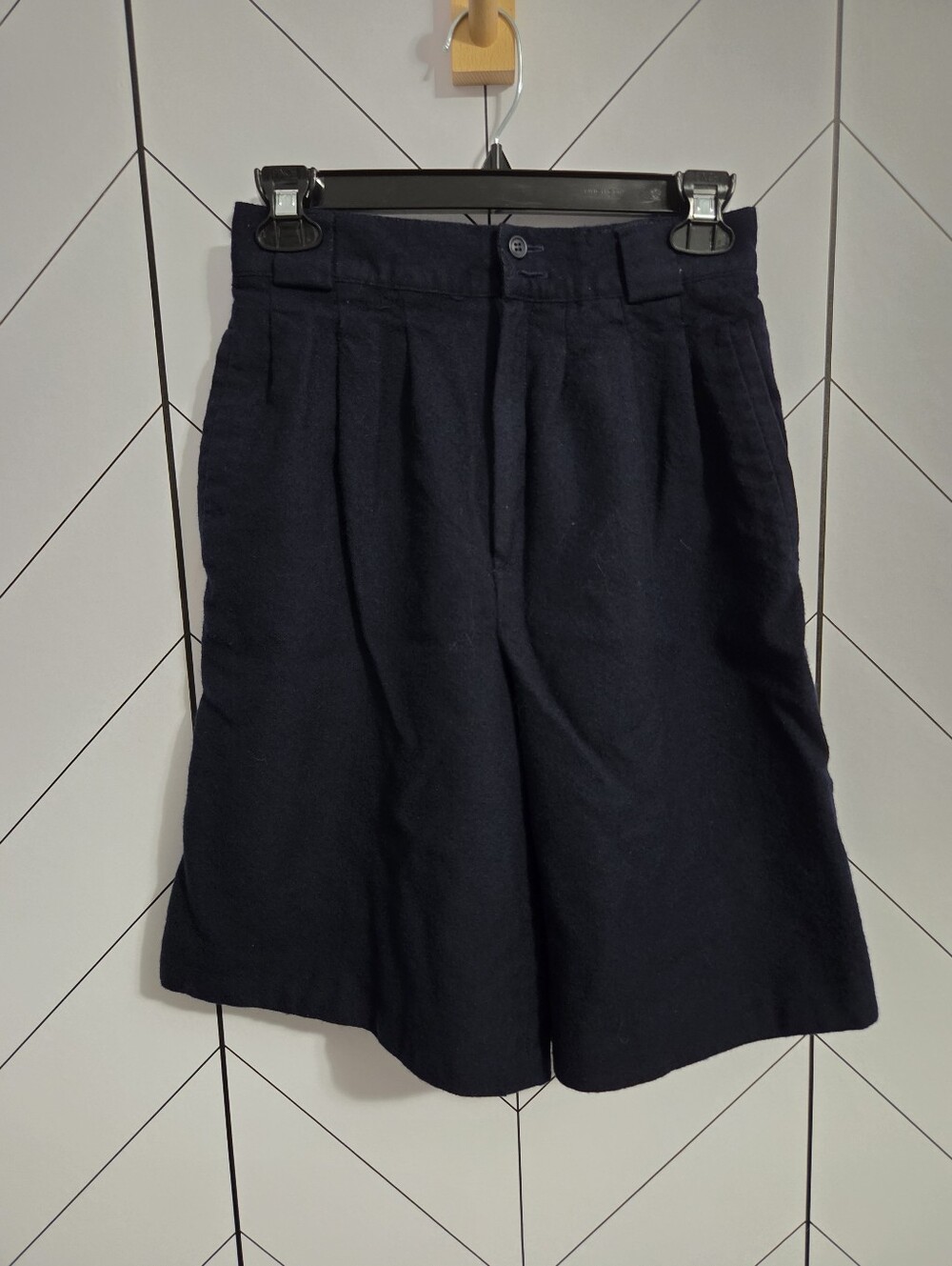 VTG Giorgio Sant'Angelo Merino Wool Pleated Bermuda Shorts Navy Size 6